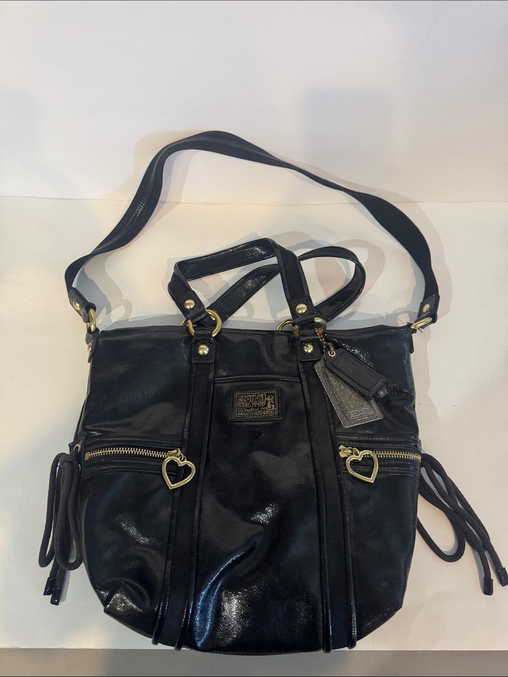 Vintage Coach Patent Leather Poppy Shoulder Bag w/ Heart Details